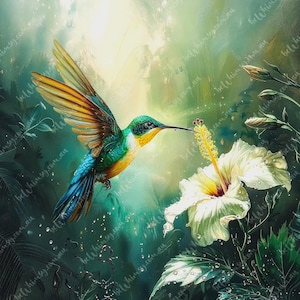 Humming | Tropical Hummingbird | Furniture Transfer | Extra Large Decoupage Rice Paper A0 A1 A2 A3 | Mirrored Option