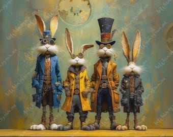 Unsichere Absicht | Steampunk Hase Sammelfigur | Möbel Transfer | Extra Großes Decoupage Reispapier A0 A1 A2 A3 | Gespiegelte Option