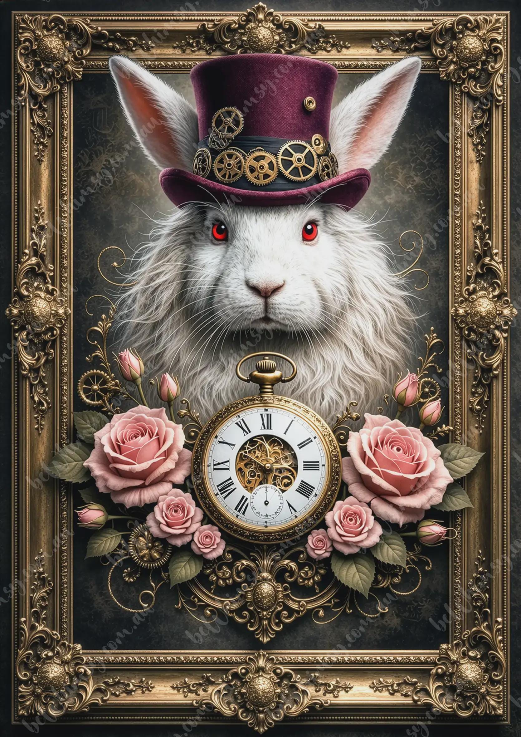 Clockwork Rabbitfolk Timeless Mischief Decoupage | Clockwork Rabbit Portrait | Large ...