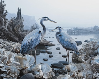 Drift / Arte de aves garzas azules / Papel de decoupage para muebles / Papel de arroz extragrande A0 A1 A2 A3 / beWhimsy Art