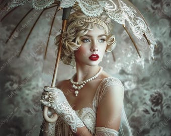 Mia | Vintage Woman with Lace Parasol | Furniture Transfer | Extra Large Decoupage Rice Paper A0 A1 A2 A3 | Mirrored Option