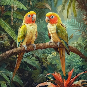 Colourbond Decoupage | Tropical Parrot Duo | Furniture Transfer | Extra Large Decoupage Rice Paper A0 A1 A2 A3 | Mirrored Option