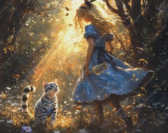 Die Verschiebedosis | Alice und die Grinsekatze | Möbel Transfer | Extra Großes Decoupage Reispapier A0 A1 A2 A3 | Gespiegelte Option