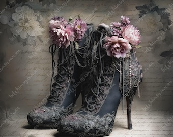 Laces Noir | The Midnight Promenade Furniture Transfer Decoupage Paper | Extra Large A0 A1 A2 A3 Rice Paper | beWHIMSY Art