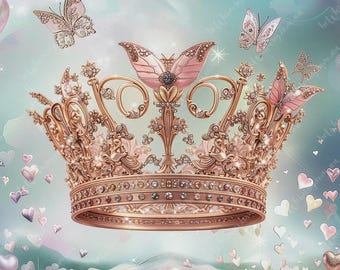 Kleine Prinzessin | Diamant verzierte Krone | Möbelsticker | Extra Großes Decoupage Reispapier A0 A1 A2 A3 | Gespiegelte Option