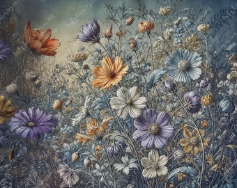 Floral Haven | Flower Field | Furniture Transfer | Extra Large Decoupage Rice Paper A0 A1 A2 A3 | Mirrored Option