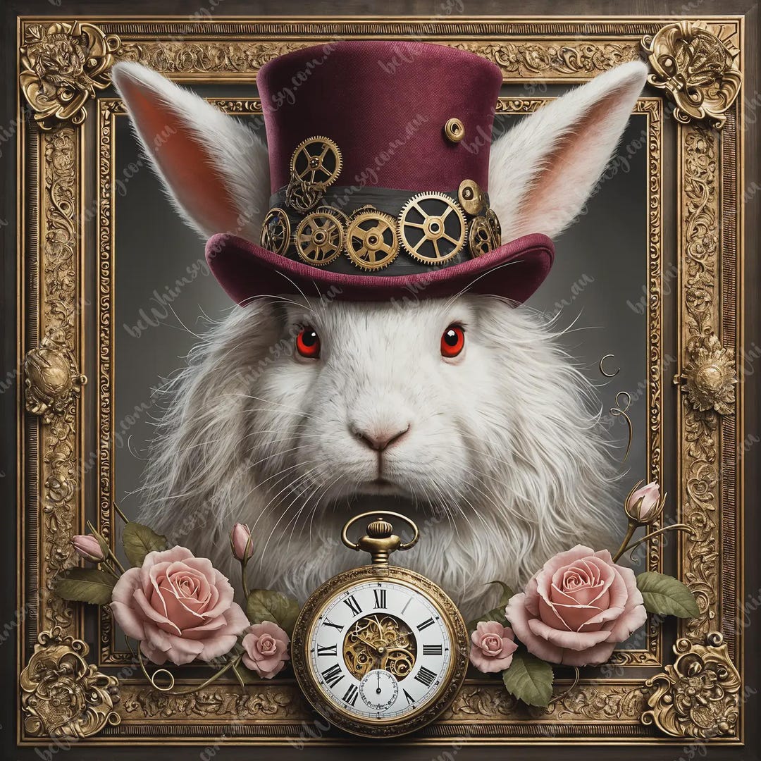 Cyber Rabbit Clockwork Timeless Mischief Decoupage | Clockwork Rabbit Portrait | Large ...