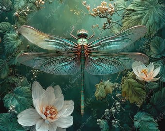 Tiefsmaragd | Die Mechanische Libelle | Möbel Transferfolie Decoupage Papier | Extra Großes Reispapier A0 A1 A2 A3 | beWHIMSY Art
