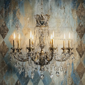 The Study | Ornate Chandelier | Furniture Transfer | Extra Large Decoupage Rice Paper A0 A1 A2 A3 | Mirrored Option