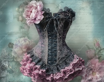 Ribbon | Victorian Corset | Furniture Transfer Decoupage Paper | Extra Large A0 A1 A2 A3 Rice Paper | beWHIMSY Art