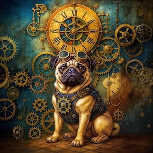 Harvey von Snout – Steampunk Pug Decoupage Paper, Extra-Large Rice Paper for Furniture & Craft Projects