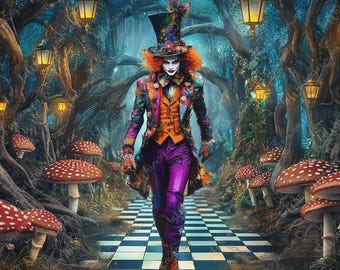 Madderland | Checkerpath Wonderland Walk | Möbel Transfer | Extra Großes Decoupage Reispapier A0 A1 A2 A3 | Gespiegelte Option