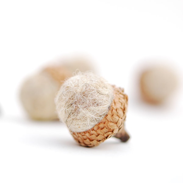 Felted Acorns, oatmeal taupe nature woodland decor white ecofriendly holiday  unisex