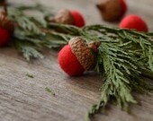 Felted Acorns, red festive christmas holiday decor ecofriendly