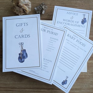 Archivo digital / Imprimible / Baby Shower / Tarjetas de juego y consejos / Azul / Archivos PDF 4x6 / Pequeño campeón / Guantes de boxeo