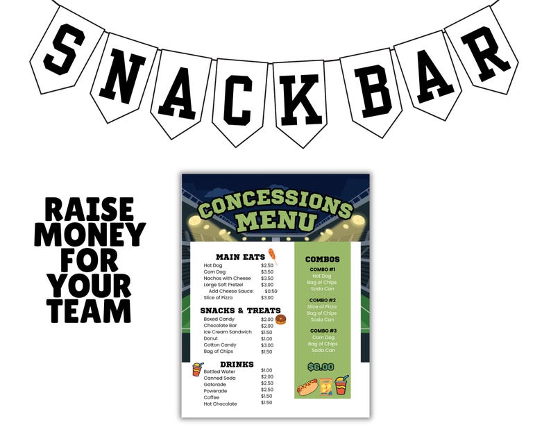 Soccer Concession Stand Menu Sign, Concessions Stand, Menu Flyer Board ...