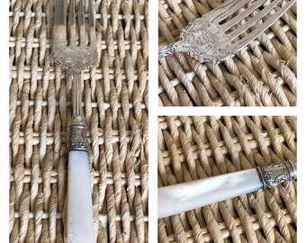 Vintage 40's Mother of Pearl Serving Fork - Silverplate Fork - Silver Plate Cutlery - Meat Fork - Serving Meat Fork