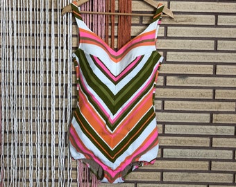 Vintage 50's Chevon Striped One Piece Bathing Suit - Rose Marie Reid Swimsuit - Size 6 - 8 - One Piece Swimwear - Women's Swim Costume