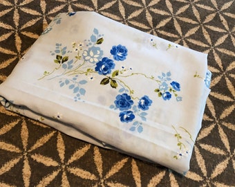 70's Blue Floral Double Fitted Sheet - Sears - 70's Bedsheet - Double Fitted Bedsheet - Double Fitted Sheet - Double Bed Linen