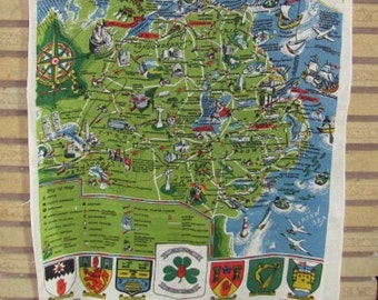 Vintage 80's Map of Ireland Pure Irish Linen Kitchen Tea Towel - Derry - Souvenir - Memorabilia - Lurgan Linen