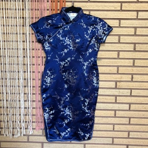 Vintage 70&#39;s Cobalt Blue and Silver Cheongsam - Bust 29 - Asian Style Dress - 70&#39;s Cheongsam Dress - 70&#39;s Asian Dress - Gambit Costume