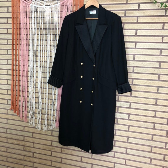 Vintage 80's Black Trench Coat - Janina Schreck - Size 10