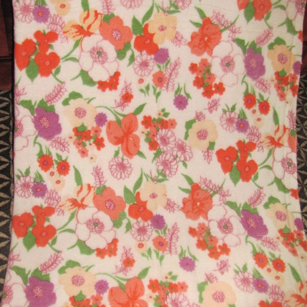 RESERVED Boho Cottage Chic Coral and Lilac Wildflower Blanket - 72 x 84 - Bedding - Bedspread - Twin, Full, Double Size - Cabin - Cottage