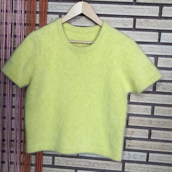 Vintage 70's Lemon Yellow Angora Pullover Sweater… - image 5
