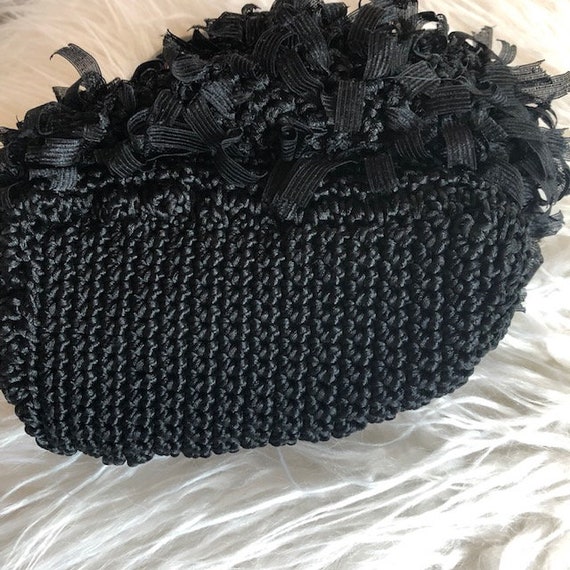 Vintage 60's Black Crochet Handbag with Acrylic H… - image 6