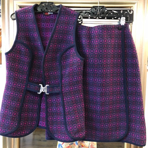 Vintage 60's Plaid Tabbard and Skirt Set - Bust 36