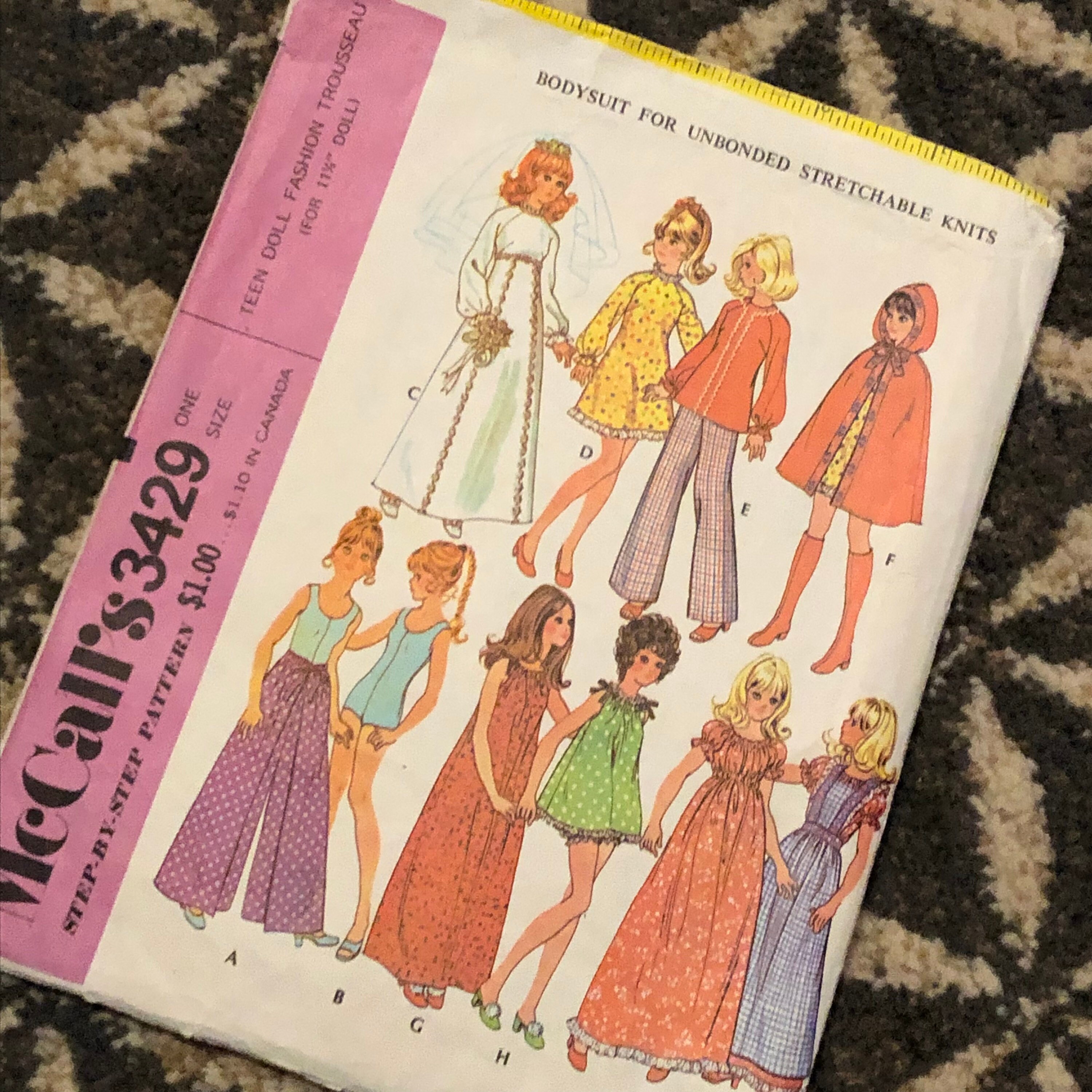 Teen Doll Sewing Pattern McCall's 3429 1972 Date Fashion Trousseau - Ruby  Lane