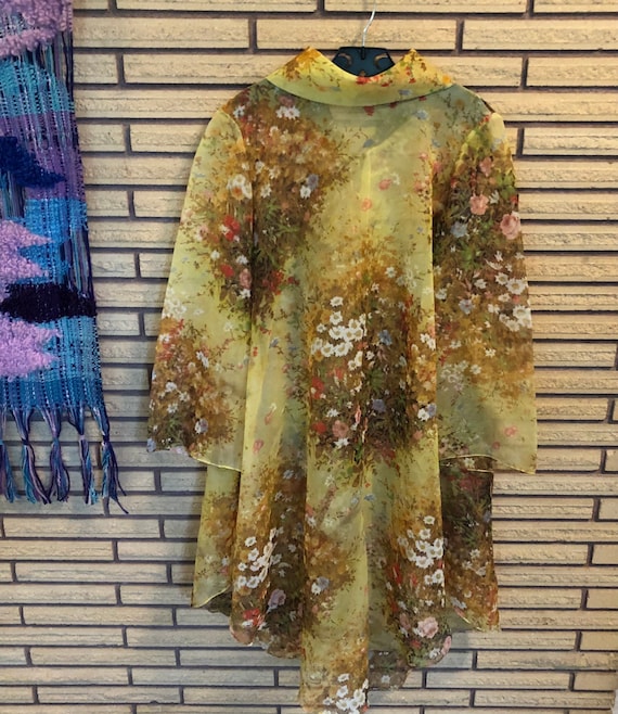 Vintage 60's Poly Crepe Floral Tunic - Bust 38 - … - image 2