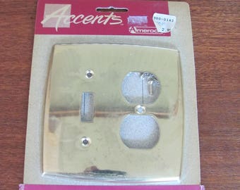 Vintage 80's Brass Tone Light Switch Cover and Receptacle Plate - NOS - 80's Brass Light Switch Plate - 80's Brass Electrical Outlet Cover