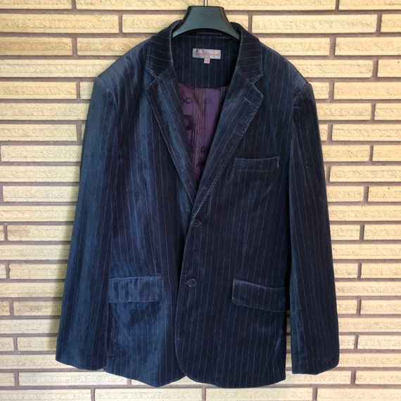 Vintage 80's Blue Velvet Pinstripe Blazer - Chest
