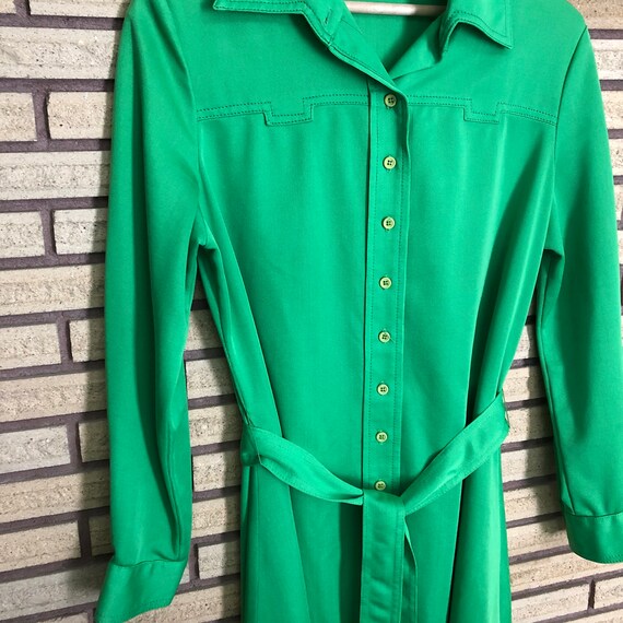 Vintage 60's Kelly Green Shirtwaist Dress - Bust … - image 7