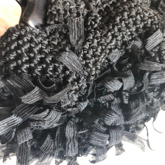 Vintage 60's Black Crochet Handbag with Acrylic H… - image 7