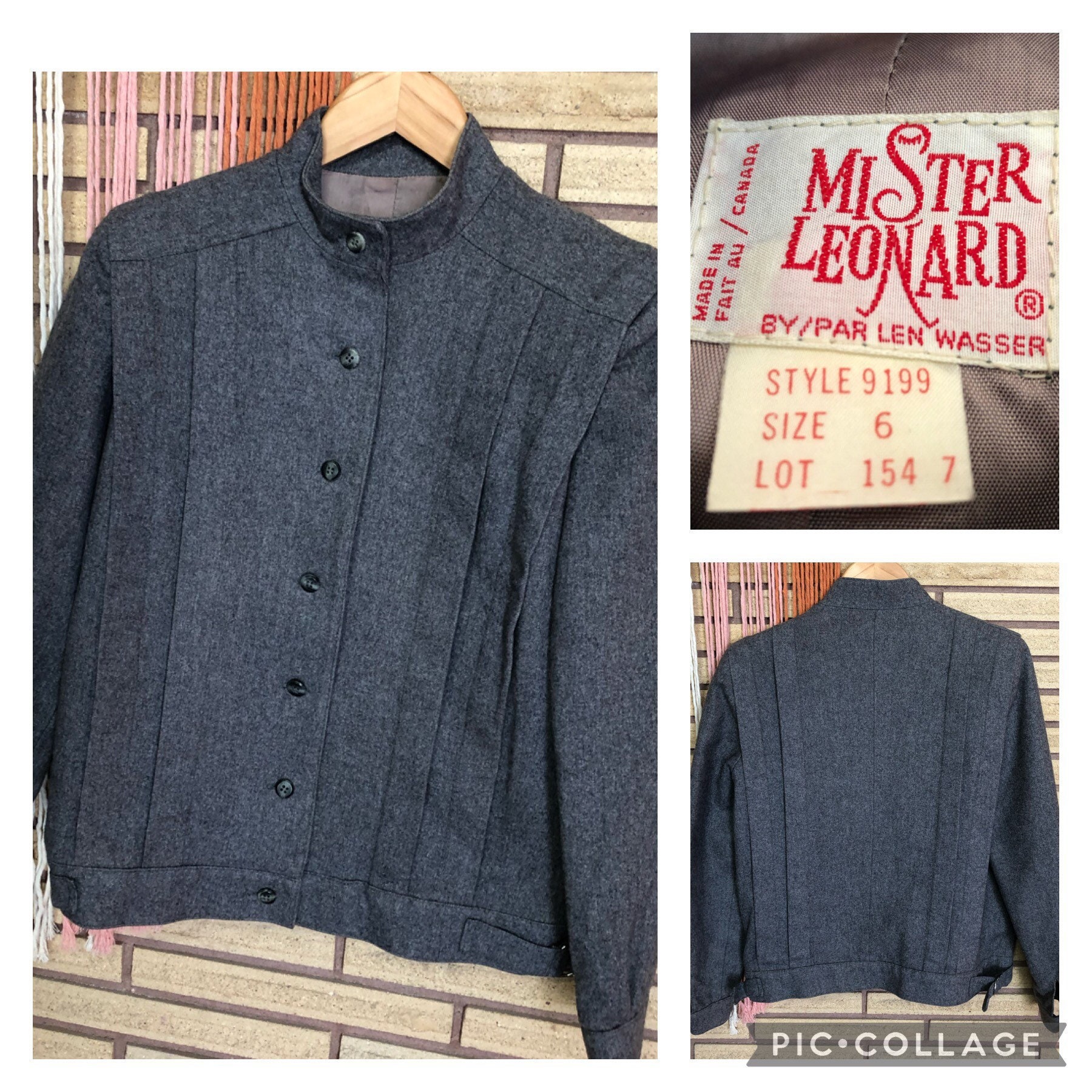 Vintage 70's Grey Wool Blend Coat Bust 37 Mister Leonard Unisex