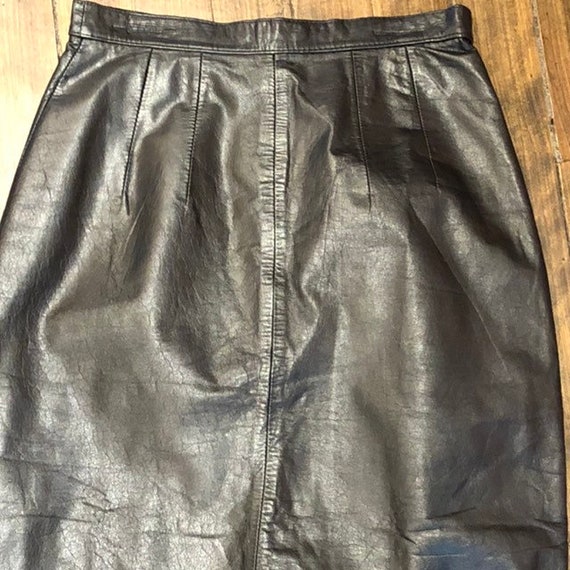 Vintage 80's Black Leather Skirt - Waist 26 - Pet… - image 8
