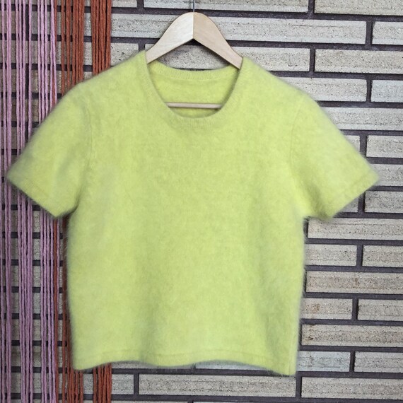 Vintage 70's Lemon Yellow Angora Pullover Sweater… - image 3