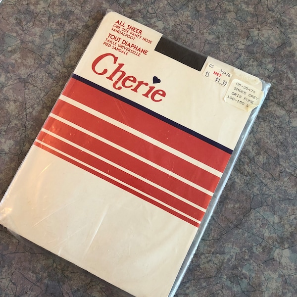 Vintage 80's Cherie All Sheer One Size Smoke Grey Nylons - 100 - 150 lbs. - Grey Stockings - 80's Nylons - 80's Panty Hose - Full Pantyhose
