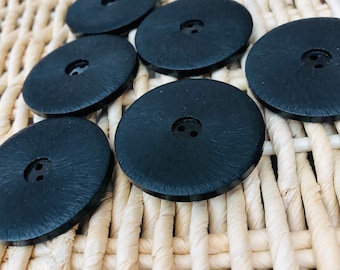 Vintage 6 Black Textured Plastic Buttons - 1 5/8" - Sewing Notions - Seamstress - Tailor - Home Decor - Clothing - Fasteners - Closures