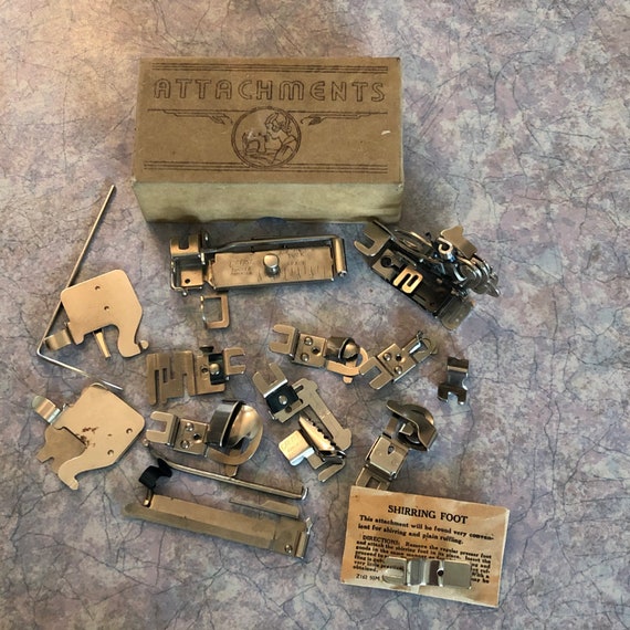 Vintage Greist Treadle Sewing Machine Accessories and Tools in Original Box  over 15 Pieces -  India