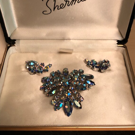【希少】 Warman's Vintage Jewelry / ヴィンテージ Vintage 50's Sherman Tiered Blue Spray Brooch and Clip on