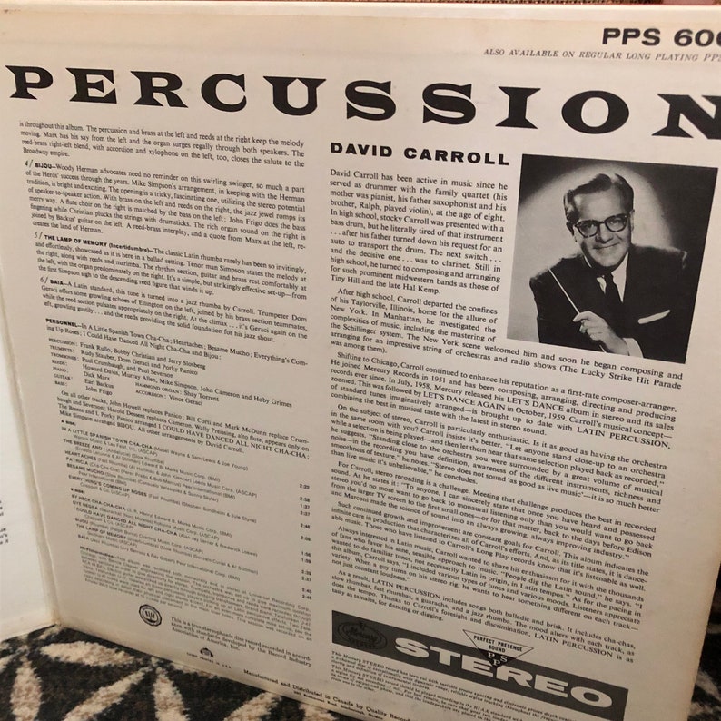 Vintage 60's David Carroll and His Orchestra Latin Percussion Record 60's Album 60's Big Band Music 60's Percussion Record image 3