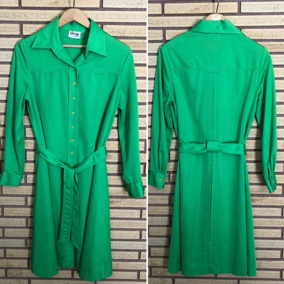 Vintage 60's Kelly Green Shirtwaist Dress - Bust … - image 1