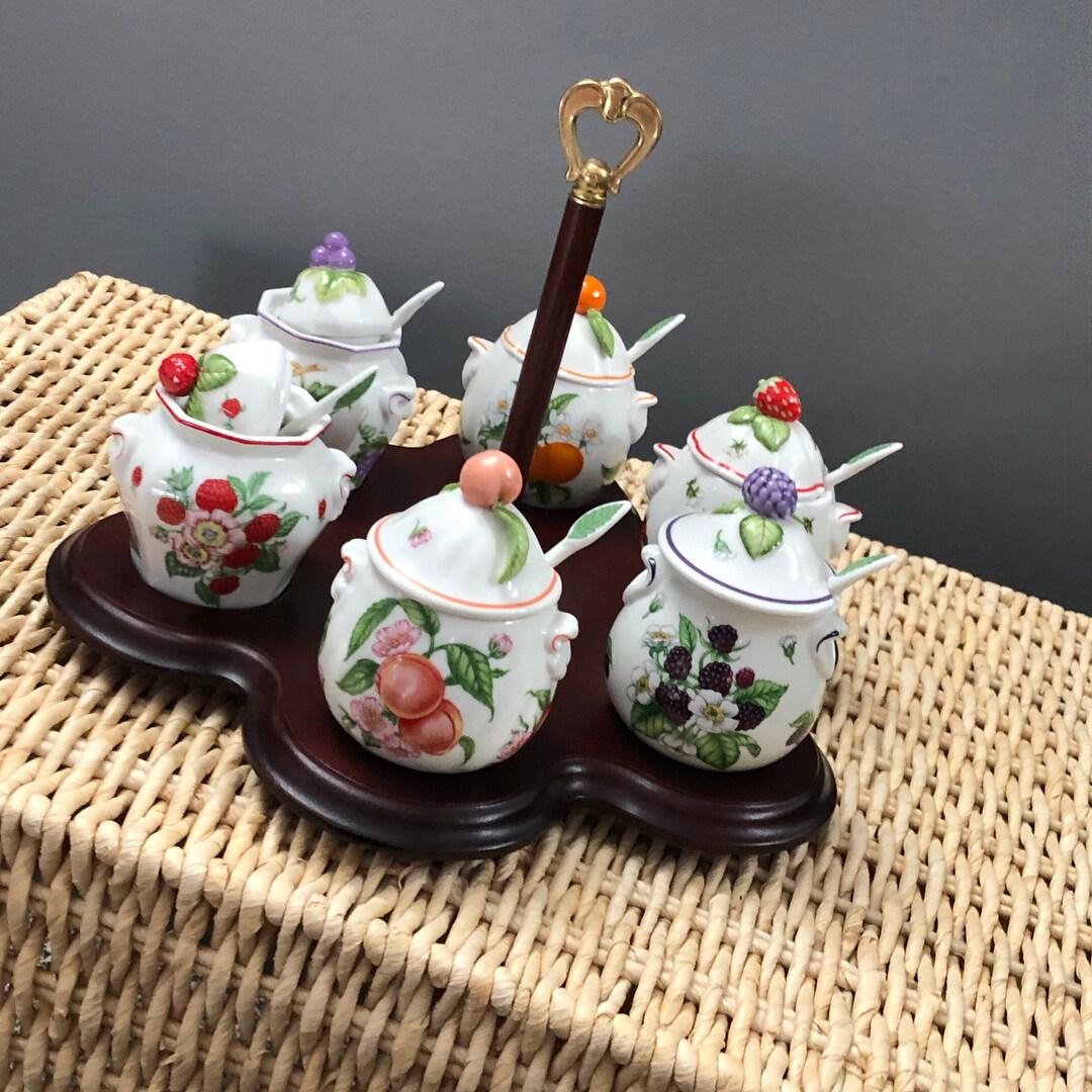 Vintage 90's Lenox Porcelain Jam Pots Porcelain Jam Set Jelly Pot Set