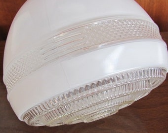 Vintage 50's Art Deco Schoolhouse Frosted and Textured Clear Glass Ceiling Light Shade - 50's Lighting - Glass Shade - 50's Light Fixture