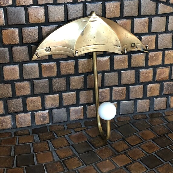 Vintage 70's Brass Umbrella Coat Hook and Key Holder Brass