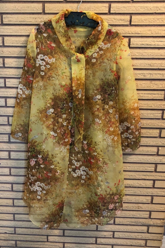 Vintage 60's Poly Crepe Floral Tunic - Bust 38 - … - image 3