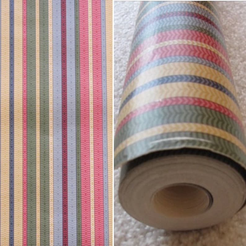 Vintage 70's Preppy Chevron Striped Wallpaper Roll in Mid Century Mod Colors - 1 partial roll - Home Decor - 70's Wallpaper 